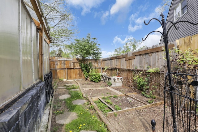 view of yard featuring a fenced backyard and a garden