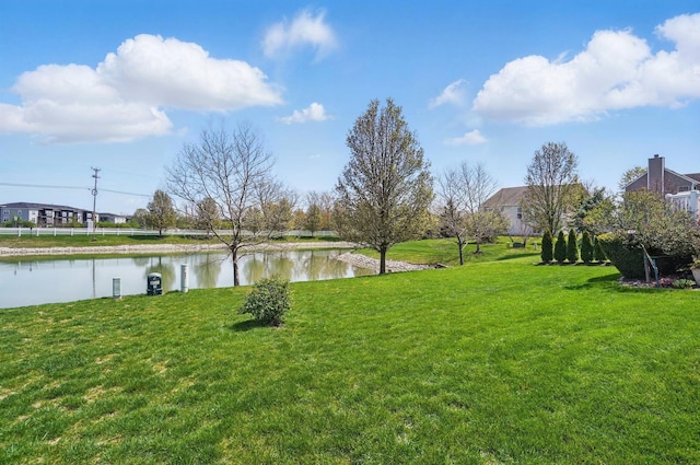 view of yard with a water view