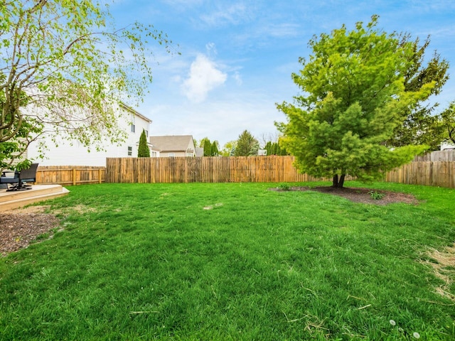 view of yard with a fenced backyard