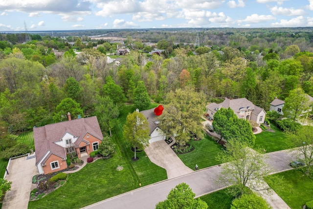 bird's eye view featuring a view of trees
