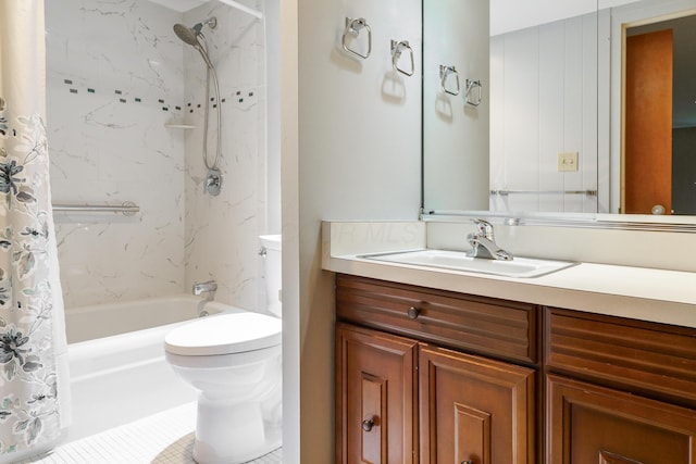 1000 Urlin Ave Unit 1407, Columbus, OH 43212 - bathroom featuring shower / bathtub combination with curtain, toilet, tile patterned flooring, and vanity
