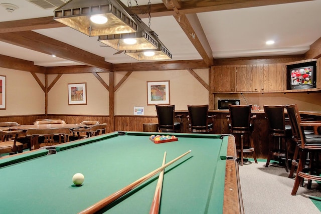 1000 Urlin Ave Unit 1407, Columbus, OH 43212 - rec room featuring carpet flooring, a dry bar, pool table, and a wainscoted wall