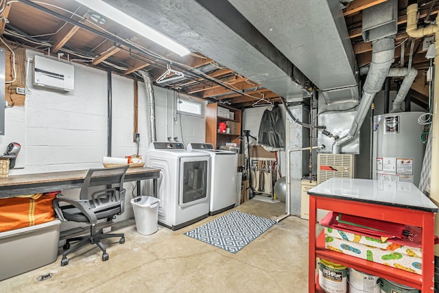 unfinished basement with separate washer and dryer and water heater