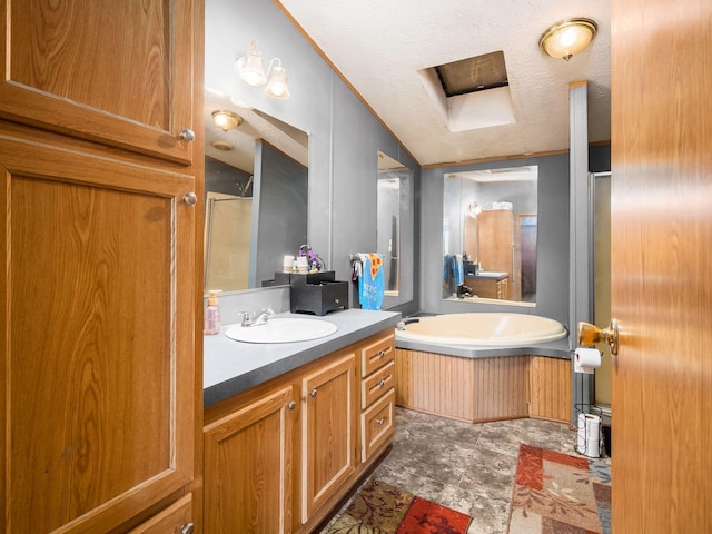 full bath featuring vanity and a washtub