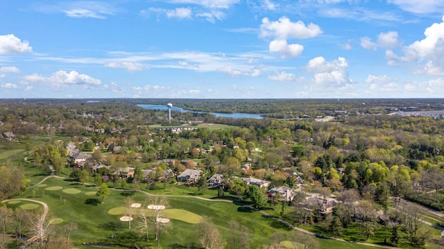bird's eye view featuring a residential view, a water view, and view of golf course