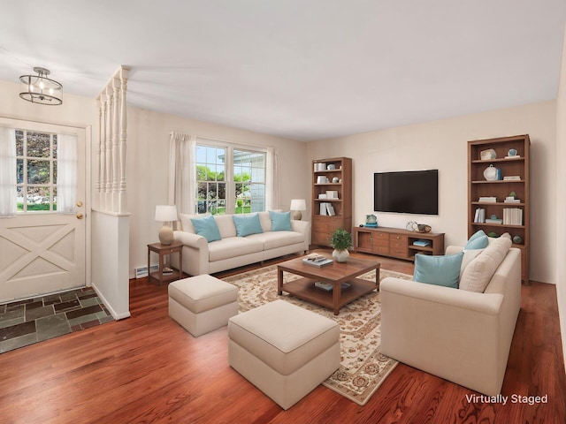 living area featuring wood finished floors