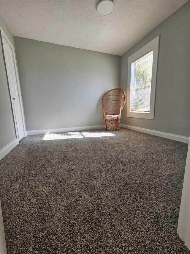 unfurnished room with baseboards, a textured ceiling, and carpet floors