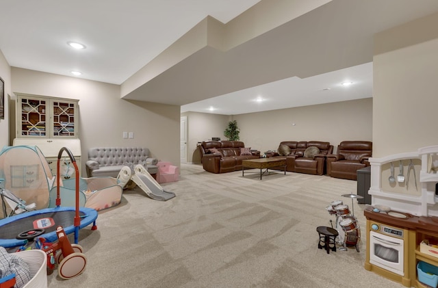 playroom with carpet and recessed lighting