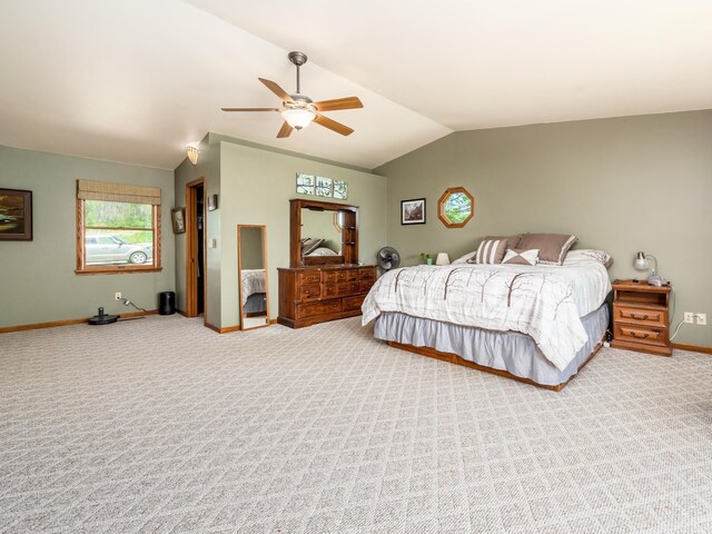 1305 Cooperriders Rd NW, Somerset, OH 43783 - bedroom featuring baseboards, a ceiling fan, carpet floors, and lofted ceiling