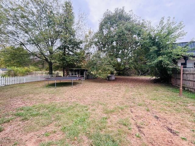 view of yard with a fenced backyard and a trampoline