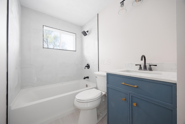full bath featuring toilet, bathing tub / shower combination, and vanity