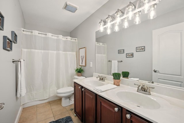 full bathroom with visible vents, a sink, tile patterned floors, and double vanity