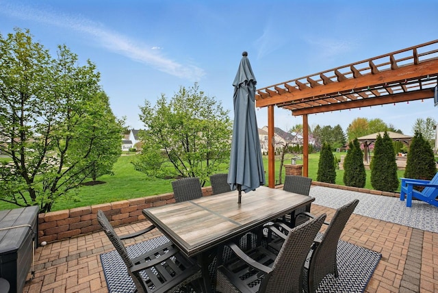 view of patio / terrace featuring outdoor dining area and a pergola