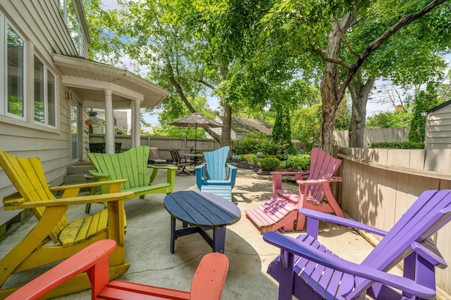 view of patio / terrace featuring outdoor dining area and a fenced backyard