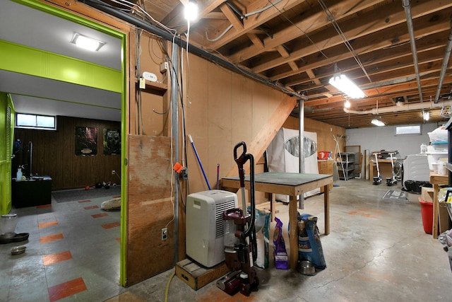 below grade area with wood walls