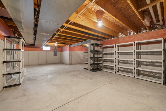 unfinished basement with electric panel