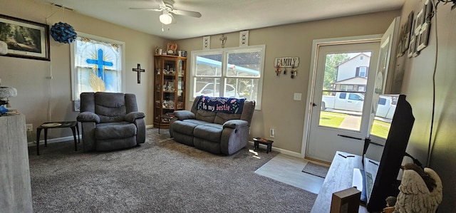 956 Harrison Ave, Lancaster, OH 43130 - carpeted living area with a ceiling fan and baseboards