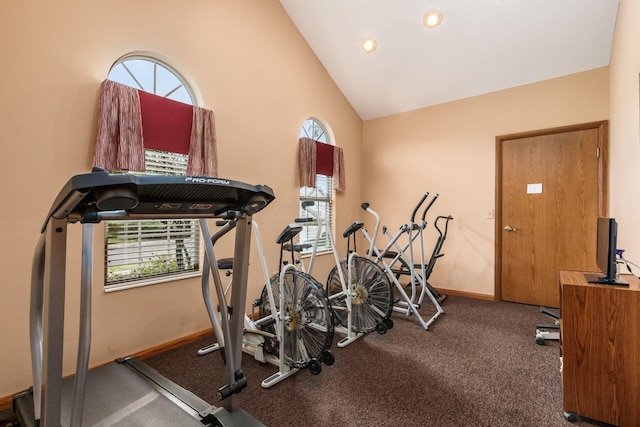 94 Potters Shed Dr Unit 11, Reynoldsburg, OH 43068 - exercise room with recessed lighting, baseboards, and high vaulted ceiling