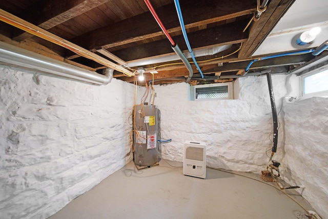 below grade area featuring electric water heater
