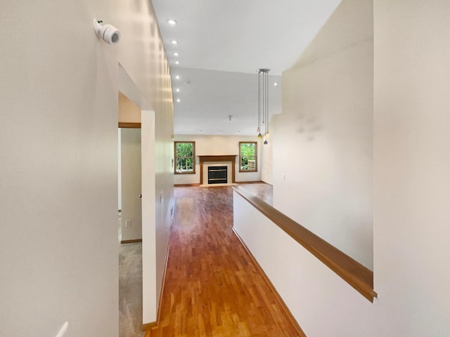 2136 Staghorn Way, Grove City, OH 43123 - hallway featuring wood finished floors, recessed lighting, and baseboards
