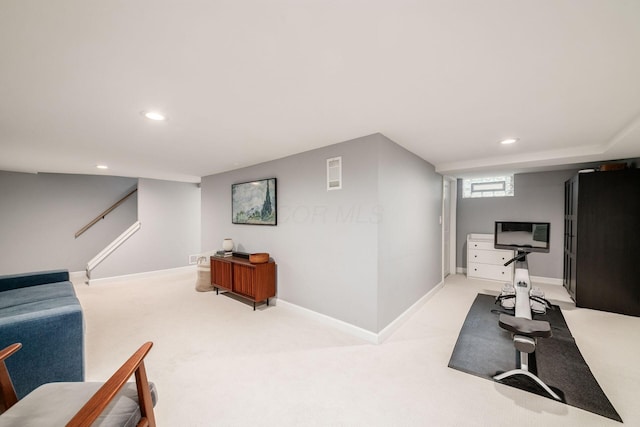 1938 W 5th Ave, Columbus, OH 43212 - workout room with light carpet, recessed lighting, and baseboards