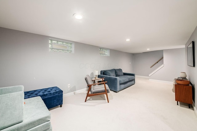 1938 W 5th Ave, Columbus, OH 43212 - living room with light carpet, baseboards, and recessed lighting