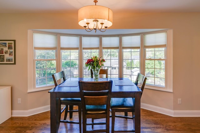 dining area with baseboards, plenty of natural light, and wood finished floors