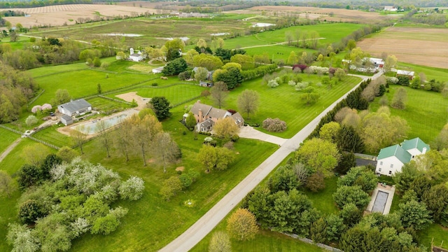 birds eye view of property with a rural view