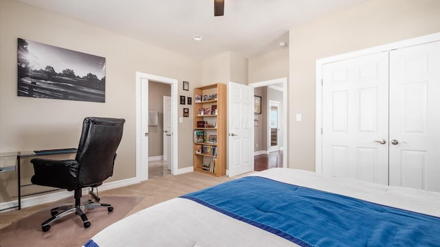 3555 Sellers Dr NE, Millersport, OH 43046 - bedroom with carpet, a closet, ceiling fan, baseboards, and an office area