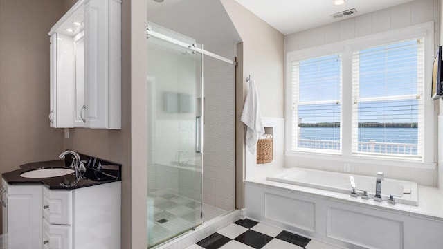 3555 Sellers Dr NE, Millersport, OH 43046 - bathroom featuring a stall shower, a bath, vanity, and healthy amount of natural light