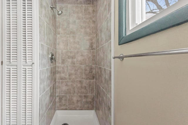 bathroom with a shower stall