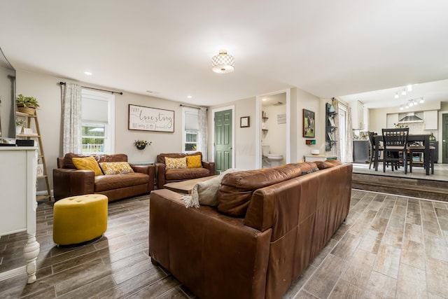 living room with wood finished floors