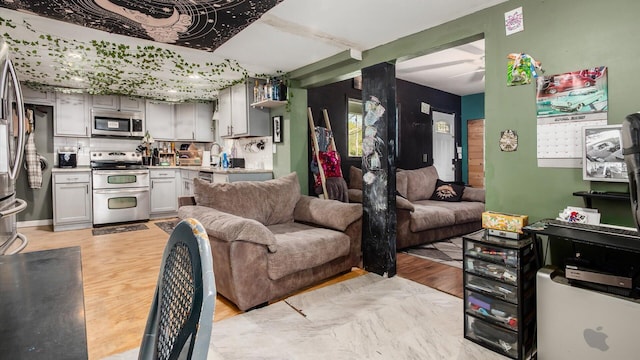 living area featuring light wood-style floors