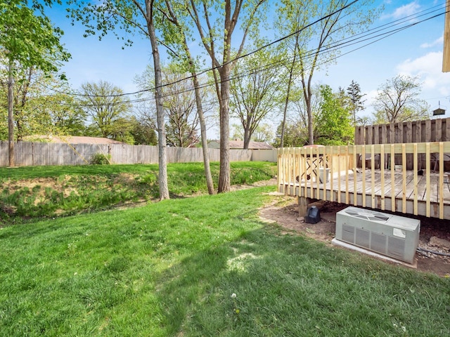 view of yard with fence and a deck