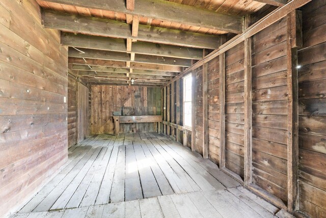 22 Elizabeth St, Delaware, OH 43015 - interior space featuring a sauna, wood walls, and hardwood / wood-style floors