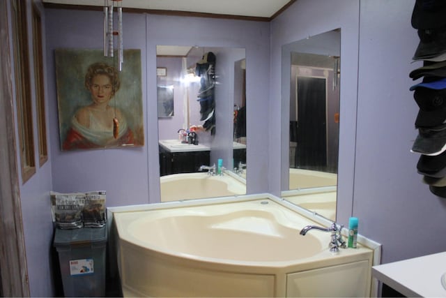 bathroom with a bath and vanity