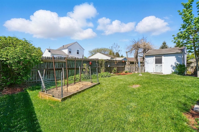 view of yard featuring a garden and a fenced backyard