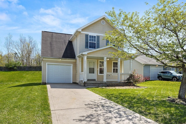 611 Sackman St, Mansfield, OH 44903 - traditional home featuring fence, a front lawn, a garage, a porch, and concrete driveway
