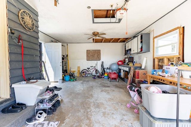garage featuring ceiling fan