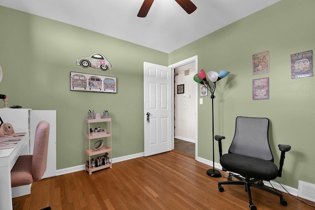 895 Janet Dr, Columbus, OH 43224 - office with baseboards, a ceiling fan, wood finished floors, and visible vents