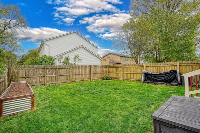 view of yard with a fenced backyard
