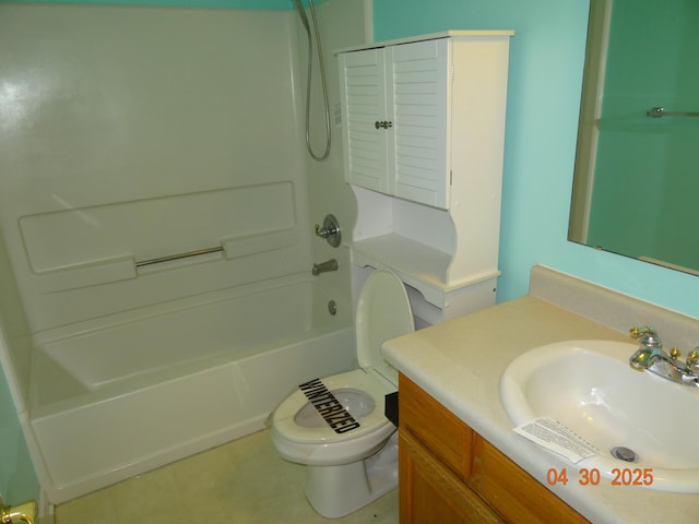 full bath with toilet, shower / washtub combination, and vanity