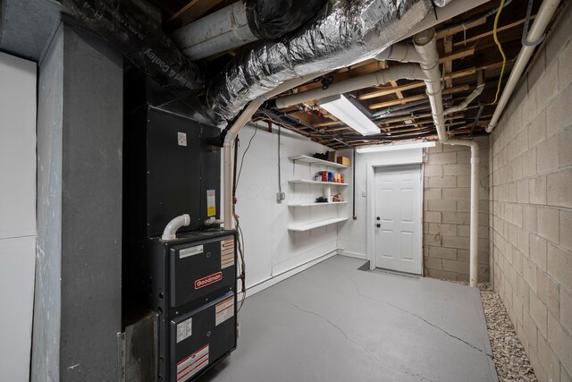 unfinished basement with concrete block wall
