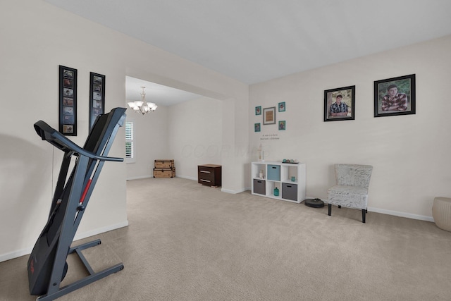 4441 Butler Farms Dr, Columbus, OH 43207 - workout room with carpet flooring, baseboards, and a chandelier