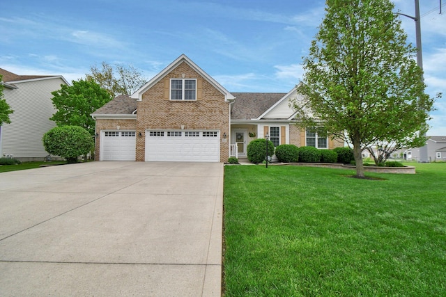 5914 Grant Run Estates Dr, Grove City, OH 43123 - traditional-style home featuring brick siding, a shingled roof, a front lawn, and driveway