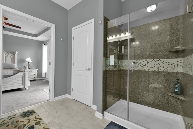 5914 Grant Run Estates Dr, Grove City, OH 43123 - ensuite bathroom with baseboards, ensuite bathroom, a shower stall, and ceiling fan