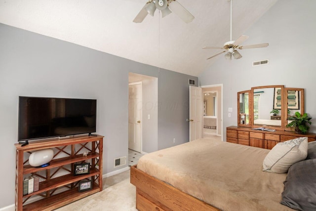 4917 Whistlewood Ln Unit 5, Westerville, OH 43081 - bedroom with visible vents, high vaulted ceiling, and light carpet