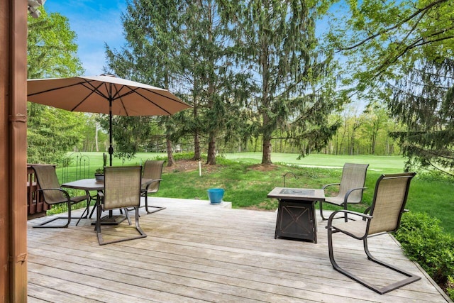 4917 Whistlewood Ln Unit 5, Westerville, OH 43081 - wooden terrace with outdoor dining space, a yard, and a fire pit