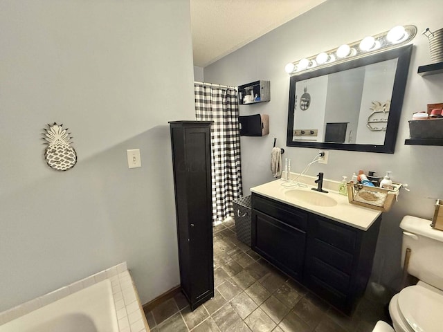 bathroom with vanity, toilet, and a shower with curtain