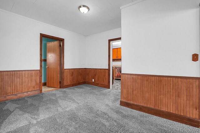 512 Henry St, Marion, OH 43302 - spare room featuring crown molding, carpet flooring, wood walls, and wainscoting